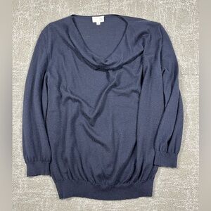 TSE 100% Cashmere Blue soft light weight scoop neck sweater FLAWED size M